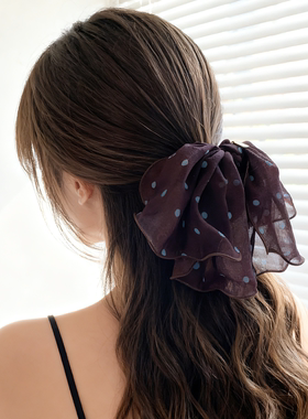 高级感发饰复古慵懒波点蝴蝶结发圈大肠圈女雪纺飘带发绳丸子头饰