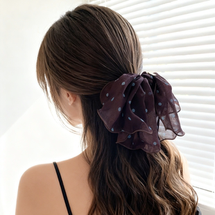 高级感发饰复古慵懒波点蝴蝶结发圈大肠圈女雪纺飘带发绳丸子头饰