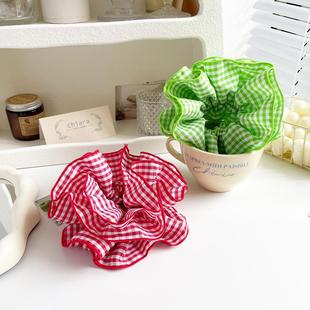 ins格子超大发圈女复古法式 双层大肠圈高级感发饰盘发绳丸子头饰