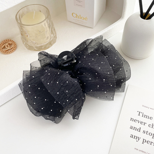 超仙黑色发饰欧根纱云朵发抓氛围感盘发夹子后脑勺抓夹大号鲨鱼夹