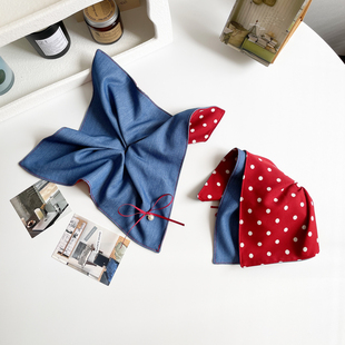 红色波点方巾发圈双面大肠圈复古发饰头饰少女扎头发绳侧马尾头绳