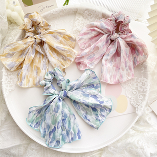 夏天粉色发饰仙女蝴蝶结发圈碎花飘带大肠圈发绳头绳皮筋马尾头饰