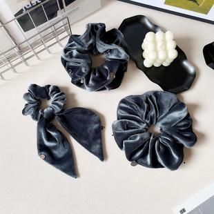 高级感灰色丝绒发圈复古飘带发饰大肠圈女法式 慵懒发绳头绳丸子头