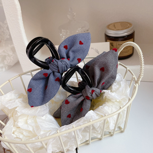兔耳朵蝴蝶结发抓夹中号后脑勺头饰牛仔盘发夹复古爱心马尾夹发饰
