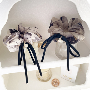 新中式 古风头饰水墨画发圈大肠圈雪纺发绳蝴蝶结吊坠头绳盘发饰品