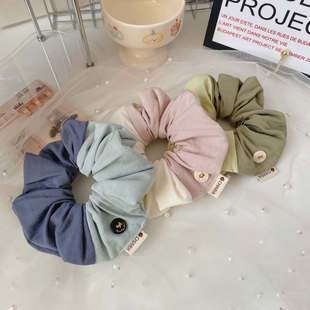 浅春系发饰少女发圈baby蓝纽扣布艺超大肠圈头饰扎头发花盘发头绳