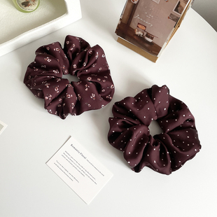 高级感紫红色大肠发圈女法式 复古发饰爱心盘发绳花朵皮筋丸子头饰