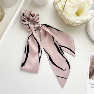原创高级感发饰粉黑绸缎大肠圈发圈蝴蝶结发绳飘带头绳头饰皮筋女