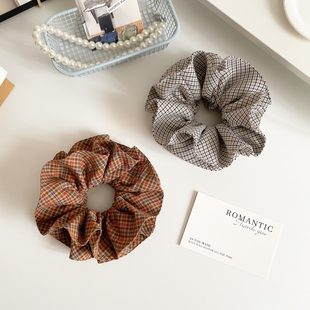 高级感棕色格纹大肠发圈女韩系气质发饰盘发绳丸子头饰皮筋女头绳