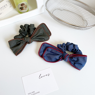 小众复古发饰牛仔蝴蝶结大肠发圈高级感头饰高马尾盘发绳丸子头饰