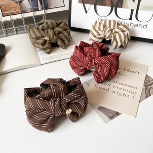 复古日系条纹蝴蝶结抓夹盘发夹后脑勺头饰新款 高级感发卡大号发抓