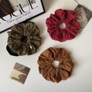 ins百搭纯色褶皱大肠发圈女韩国发饰丸子头绳法式 复古头饰盘发绳