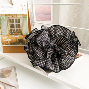 露思同款 格子发圈丸子头饰大肠圈女许妍黑色发饰头绳马尾皮筋发绳