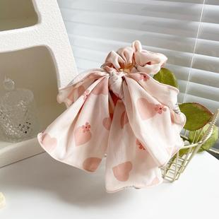 原创发饰甜美花朵蝴蝶结发圈女大肠圈粉色飘带头绳皮筋盘发绳头饰