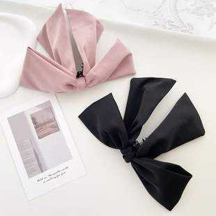 ins韩国发饰复古向下蝴蝶结香蕉夹高级感气质绸缎竖夹马尾夹发夹