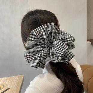 超大双层裙摆格子发圈女高级感小众发饰大肠圈马尾皮筋盘发绳头绳