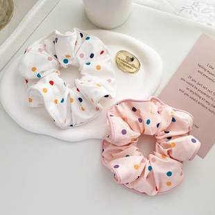 ins风发饰多巴胺女孩复古彩色波点大肠圈发圈盘发绳皮筋丸子头饰