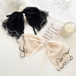 仙女大蝴蝶结发饰雪纺纱发夹后脑勺头饰高级感复古缎带顶夹马尾夹