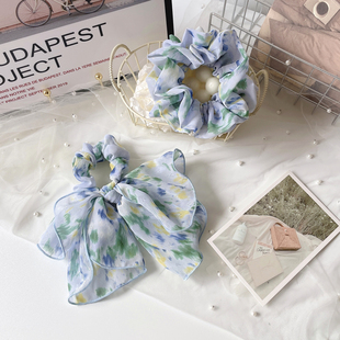 原创发饰蓝色仙女蝴蝶结发圈晕染飘带发绳大肠圈丸子头绳皮筋头饰