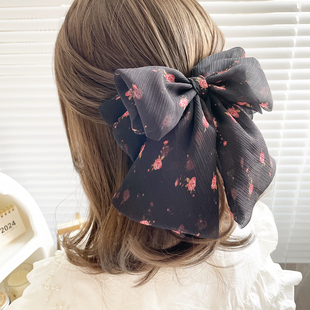 法式 玫瑰发夹黑色蝴蝶结抓夹花后脑勺头饰女马尾发饰高级感鲨鱼夹