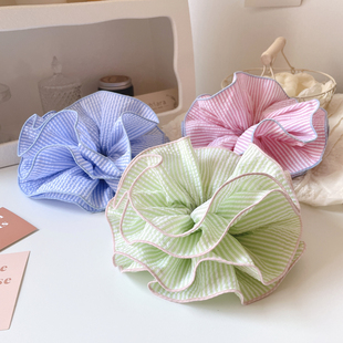 韩国超大发圈双层条纹肠圈高弹力丸子头发绳头饰后脑勺盘发饰皮筋