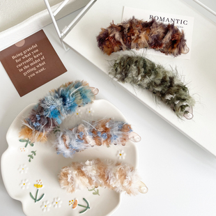 店主手作发饰手混线香蕉夹毛线发夹女大号竖夹毛绒头饰韩系马尾夹