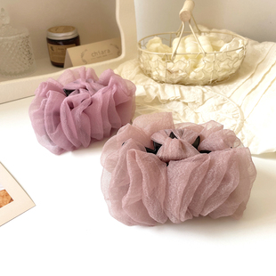 法式 发夹后脑勺头饰发抓夹女高级雪纺纱头花发量多韩国大号盘发饰