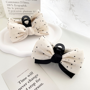 法式 复古赫本风发饰高级感黑白蝴蝶结发抓夹大号盘发夹鲨鱼夹头饰