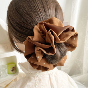 原创发饰复古大地色波点大肠圈法式 发圈女皮筋盘发绳头饰丸子头花
