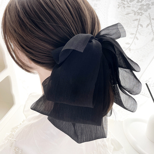 气质雪纺超大蝴蝶结发抓夹子飘带后脑勺头饰大号盘发夹鲨鱼夹发饰
