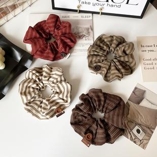 秋冬安可拉红大肠发圈女原创发饰日系复古条纹头绳皮筋盘发绳头花