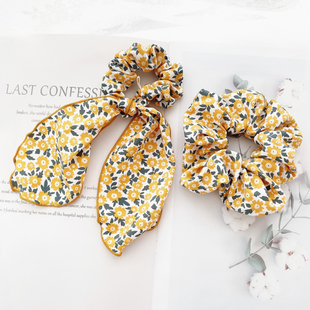 秋日发饰森系小花朵大肠圈女蝴蝶结发圈飘带发绳复古头饰皮筋发扎