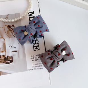 秋冬原创发饰爱心蝴蝶结发抓夹中号牛仔盘发夹复古甜美马尾夹头饰