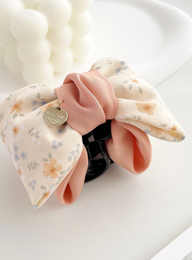 原创发饰木槿花朵蝴蝶结发抓夹中号雪纺盘发夹复古甜美马尾夹头饰