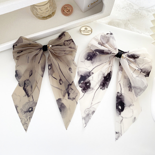 新中式 国潮发饰水墨画高级感蝴蝶结发夹女超大顶夹后脑勺头饰发卡
