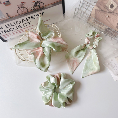 原创手作发饰新中式大肠圈刺绣方巾发圈飘带发绳流苏头饰丸子头花