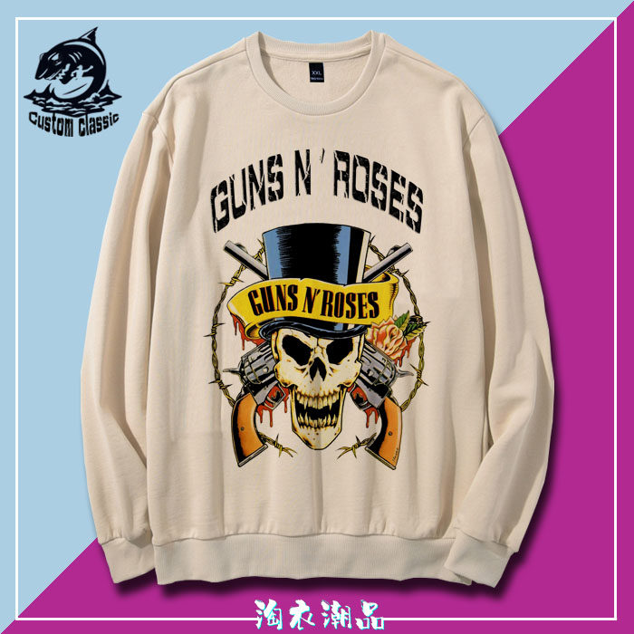 GNR 枪炮与玫瑰花乐队 骷髅摇滚朋克重金属 长袖卫衣运动上衣男女