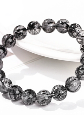 天然黑发晶手串男女款 INS风单圈个性简约独特冰透黑钛晶水晶手链