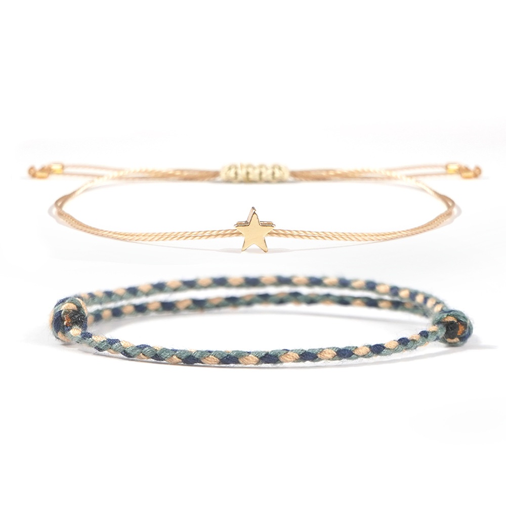 简约手工编织细手链小众时尚手搓棉男女情侣手链套装卡片饰品礼物