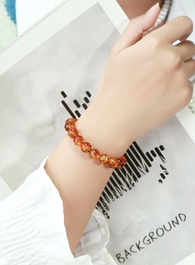 天然琥珀手链时尚女式花珀手链精美琥珀手饰独特个性气质手饰礼物