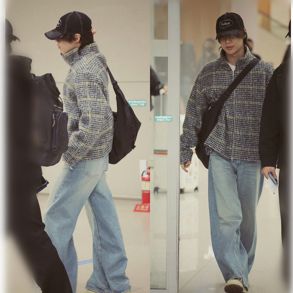shinee成员李泰民机场同款宽松直筒牛仔裤男猫须设计高级感潮
