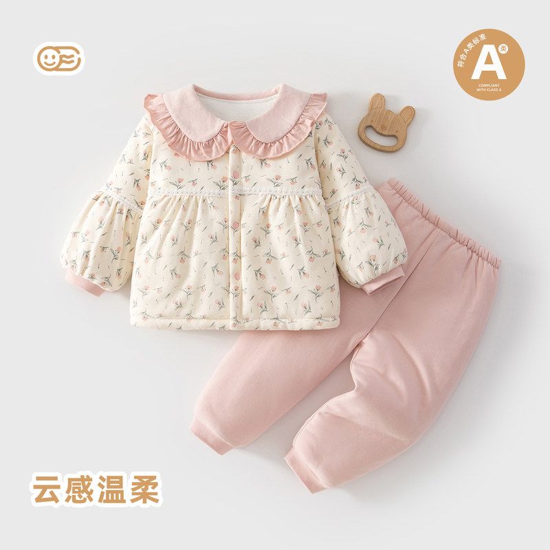 婴幼儿女宝娃娃领棉衣，舒适保暖