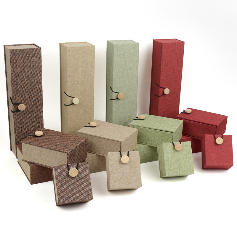 木扣麻布纯色手镯手串项链盒首饰饰品收纳文玩礼品挂坠古玩收纳盒