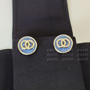 DINRO26C牛仔蓝珐琅圆形豆豆耳钉女 百搭耳环耳饰银针 高级感时尚