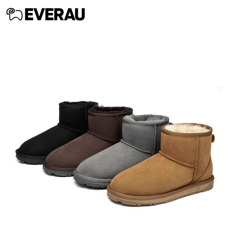 EVERAU澳洲羊毛短筒雪地靴新款冬季皮毛一体加绒加厚雪地靴EA3001