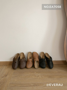 EverAU 2025牛皮半拖勃肯鞋EA7058百搭舒适平底女鞋