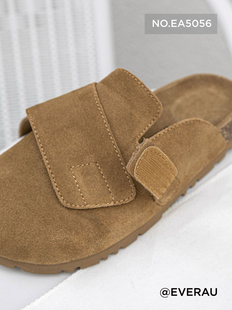 EVERAU澳洲复古包头半拖鞋女魔术贴一脚蹬懒人防滑拖鞋EA5056