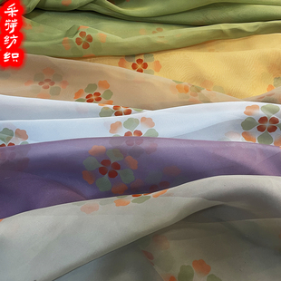 如絮 30d天丝雪纺印花汉服演出舞蹈服装布面料襦裙披帛唐风团花