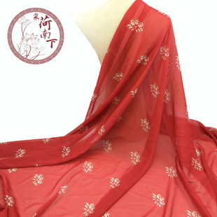 采荷南下 唐风印花雪纺团花敦煌古风时装汉服布面料自制手工DIY