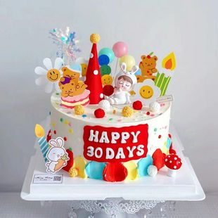 兔宝宝蛋糕装 饰小兔子摆件儿童宝宝百天满月周岁生日甜品台插牌